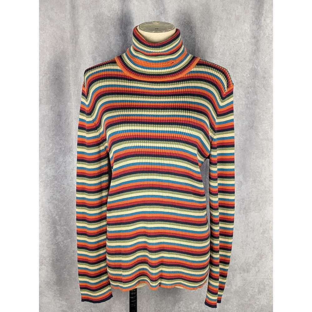 Orvis Womens Multicolor Striped Ribbed Turtleneck Sweater Size Medium C208